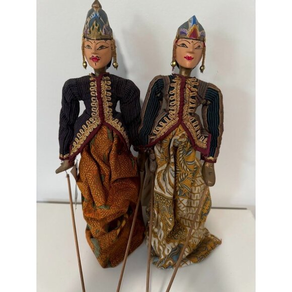 Set of Two Vintage Style Indonesian Stick Puppet Wayang Golek Rod Puppet Japanes - Picture 1 of 10